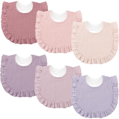 Bearmoss 6 Pack Baby Girl Bibs for Newborn, Muslin Bibs with Ruffle Trim
