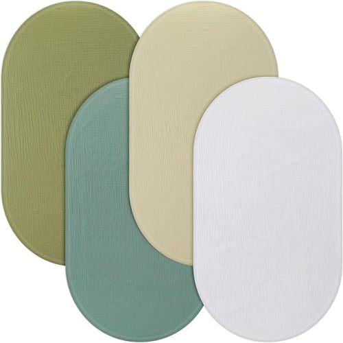 Tegeme 4 Pack Muslin Bassinet Sheets Soft Cotton Bassinet Fitted Sheets for Baby Boys Girls Neutral Solid Color Crib Mattress Cover Fit for Rectangle & Oval Bassinets Mattress(Bright Colors)