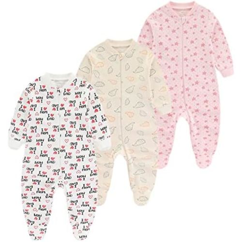 Newborn Baby Boy Girl Cotton Bodysuit Unisex Infant Zipper Long Sleeve Jumpsuit 3-Pack Outfits Clothes,0-12Months