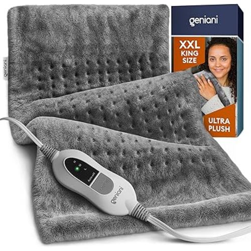 GENIANI Electric Throw - XXL 18"x26" Heating Pad for Back Pain & Cramps Relief, Auto Shut Off, Machine Washable, Heat Pad, for Women, Men, Heat Patches (Tabby Gray)