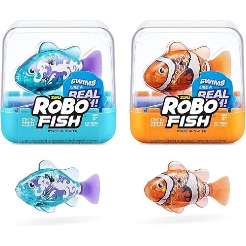 Robo Alive Robo Fish Robotic Swimming Fish (Teal + Orange) by ZURU Water Activated, Changes Color, Comes with Batteries, Amazon Exclusive (2 Pack) Series 3