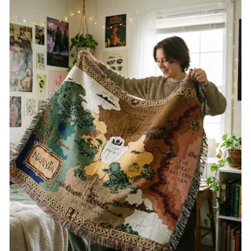 Narnia Map Woven Blanket, The Chronicles of Narnia Tapestry Throw, CS Lewis Book Lover Gift, Fantasy World Decor, Dark Academia Bedding
