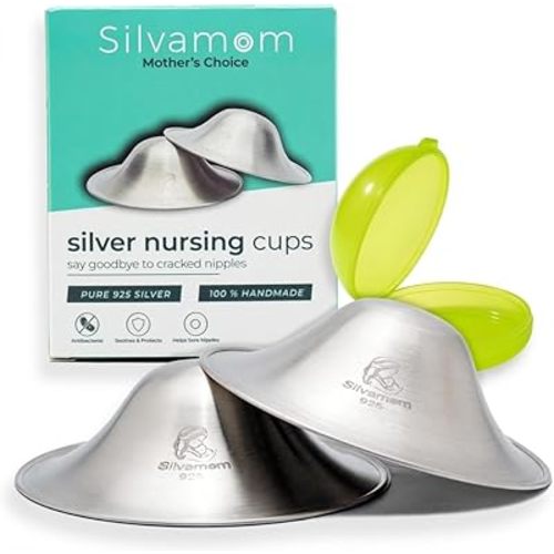 Silvamom® 925 Pure Silver Nursing Cups – Silver Nipple Shields for Breastfeeding Moms – Soothes & Protects Sore or Cracked Nipples, Postpartum Pain Relief