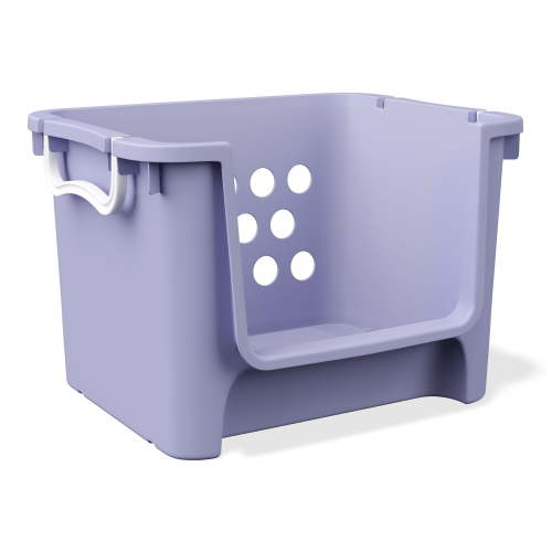 Mainstays Kids Large Purple Stackable Plastic Open-Front Toy Storage Basket with Handles