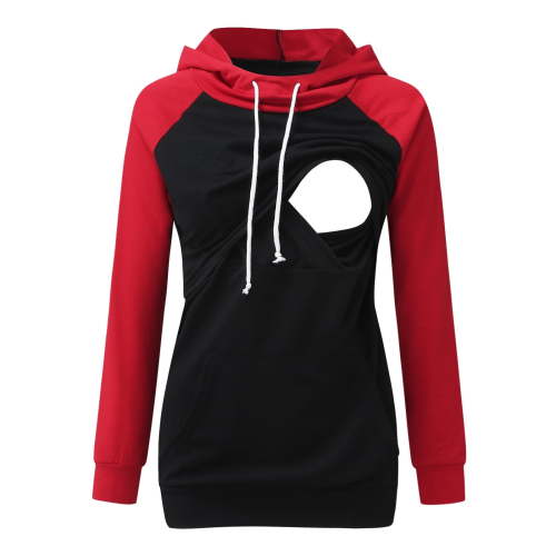 Breastfeeding Shirts For Women Hooded Sweatshirt Clearance Sales Maternity O-Neck Splicing Long Sleeve Breast-Feeding Pregnant Woman Nursing Hooded Blouse Tops