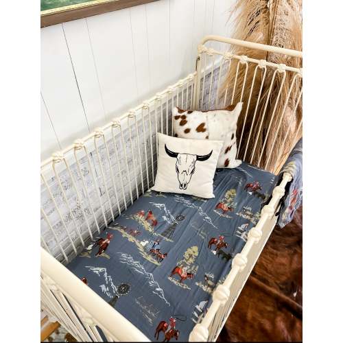 Life On the Ranch Fitted Crib Sheet (Dark Blue)
