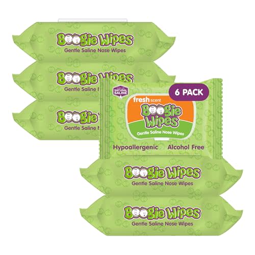 Boogie Wipes Saline Nose Wipes - 180 Count - Fresh Scent, Hypoallergenic & Alcohol-Free - Allergy Relief - Made with Natural Saline, Aloe, Chamomile & Vitamin E - Diaper Bag Essential