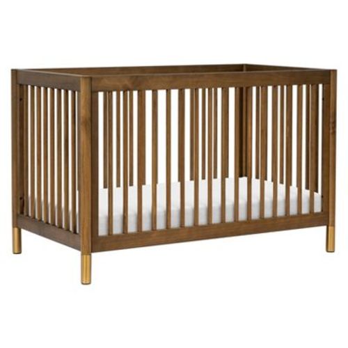 Babyletto Gelato 4-in-1 Convertible Crib with Toddler Bed Conversion Kit - Natural Walnut and Gold Feet