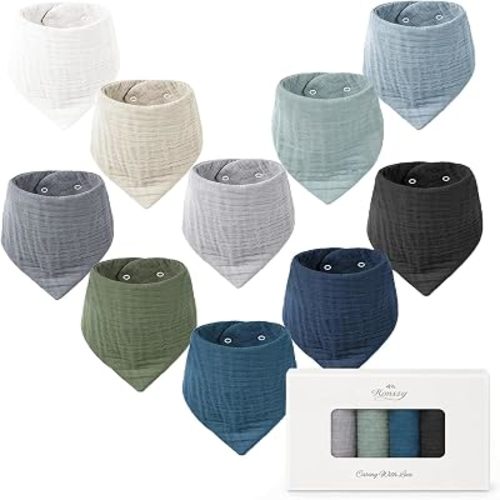 Konssy 10 Pack Baby Muslin Bandana Bibs for Drooling and Teething