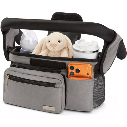 KeaBabies Stash Stroller Organizer Bag, Storage Caddy with Cup Holders, Fits Most Strollers and Wagons (Classic Gray)