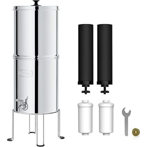 Waterdrop Gravity-fed Water Filter System, NSF/ANSI 42&372 Standard, Reduces Fluoride and up to 99% of Chlorine, with 4 Filters and Metal Spigot, King Tank Series, WD-TK-A-FS, 2.25G