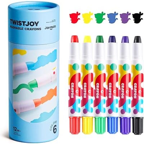 Jar Melo Jumbo Crayons for Toddlers, 6 Colors TwistJoy Non Toxic Washable Crayon, Easy to Hold Large Crayons, Safe for Babies and Children, Gift for Boys and Girls
