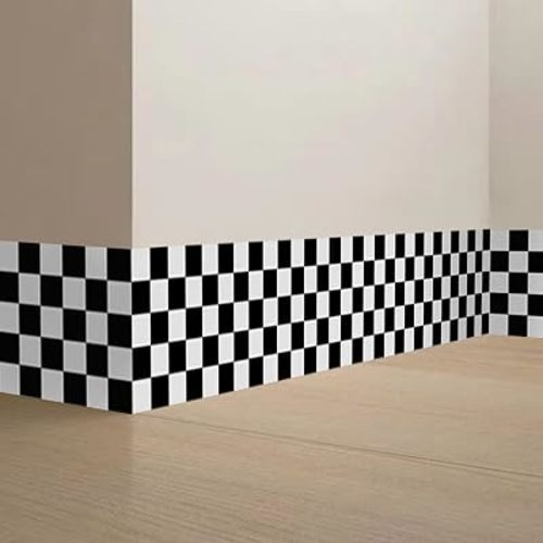 Checkered Wall Border Stickers Peel and Stick Black and White Skirting Self Adhesive Bathroom Waist Line Decal Vinyl Wallpaper