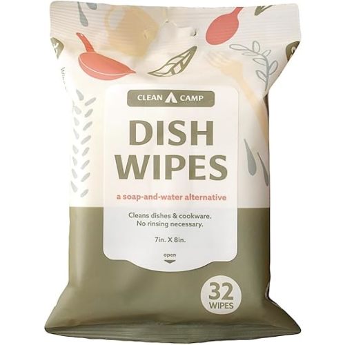 Dish Wipes | 100% Biodegradable Pre-Moistened Food-Safe Camp Kitchen Wipes | A Soap-and-Water Alternative