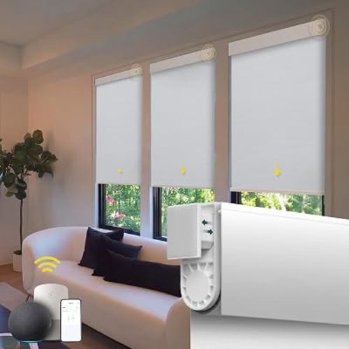 Motorized Blinds No Drill Automatic Blinds for Windows Cordless Roller Shades Electric Blinds with Remote Control Smart Blinds (White, 34.5 x 72)