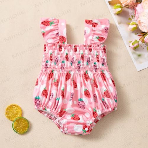 Baby Strawberry Ruffled Sleeves Bodysuit