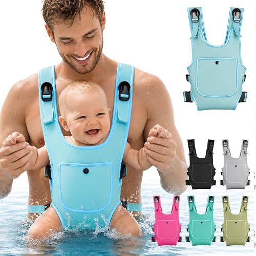 Neoprene Water Baby Carrier Newborn to Toddler, Ergonomic Waterproof Infant Chest Holder with Adjustable Straps, Breathable & Lightweight Baby Wearing Gear for Summer Pool Swimming & Beach