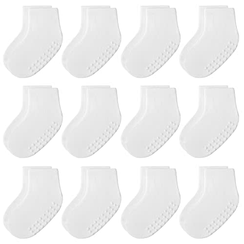 Baby Non-Slip Ankle Socks 12 Pack Soft Cotton for Infant Toddlers Girl Boy | Combed Cotton, Skid-Resistant, Machine Washable, Stay-On Ankle Design