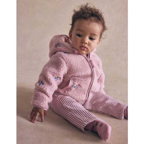 Embroidered Borg Jacket-Pink Floral