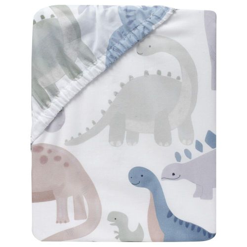 Lambs & Ivy Dino-Might Fitted Crib Sheet in White, Gray and Blue
