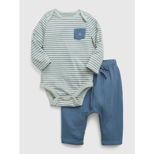 Baby Crinkle Gauze Bodysuit Outfit Set in bainbridge blue