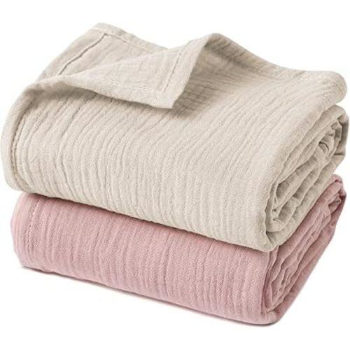 GLLQUEN BABY Muslin Swaddle Blankets for Girls, 2-Pack Organic Baby Blankets for Girl Boy, Newborn Receiving Blanket, Baby Swaddle Blanket Unisex, Baby Essentials, Registry & Gift, 40 x 38 inches