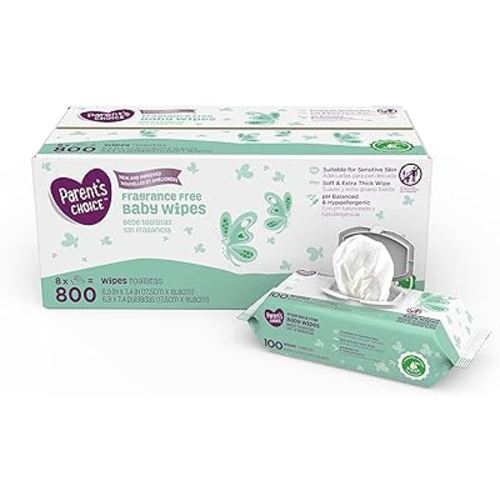 Parent's Choice Fragrance Free Baby Wipes, 8 packs of 100 (800 ct)