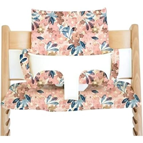 Nibble and Rest Cushion for Stokke Tripp Trapp High Chairs, Soft Padded Seat & Backrest, Baby Set Compatible, Wipeable, Machine Washable, Easy to Clean, Stylish Print (Pink Posies)