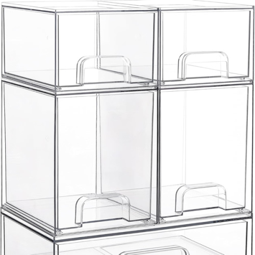 Vtopmart Stackable Storage Drawers Set of 5, Clear Plastic Organizer Bins for Baby Bottle, Beauty Supplies Storage, Ideal for Kichen Countertop, Vanity, Bathroom, Cabinet, Pantry Organization