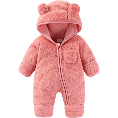 XIFAMNIY Newborn Baby Winter Snowsuit - Bear Outfit Fleece Warm Jumpsuit Romper Hooded Clothes for Infant Girls Boys