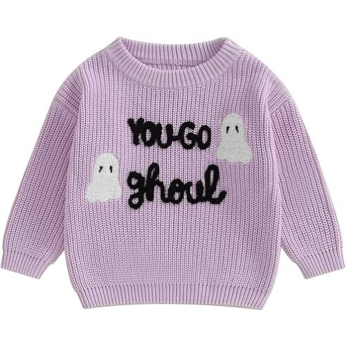 Baby Halloween Sweater Pumpkin Print Long Sleeve Crewneck Embroidery Knit Sweatshirt Toddler Fall Winter Pullover