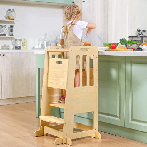 Toddler Standing Tower, Kids Kitchen Stool Helper 3 Levels Adjustable Height Wooden Toddler Step Stools for Learning New Skills