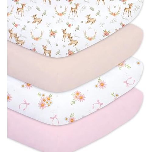4 Pack Baby Crib Sheets for Girls Boys,Fitted Crib Mattress,52x28