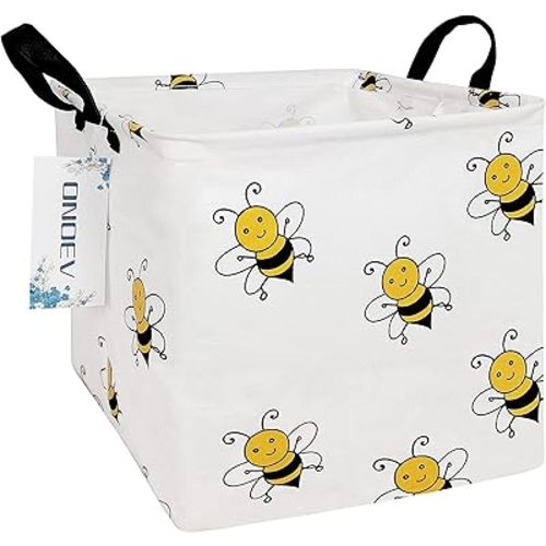 Square Folding Laundry Basket, Canvas Basket,Nersury Hamper,Suitable for Children,Office,Bedroom,Clothes,Toys Storage(Bee