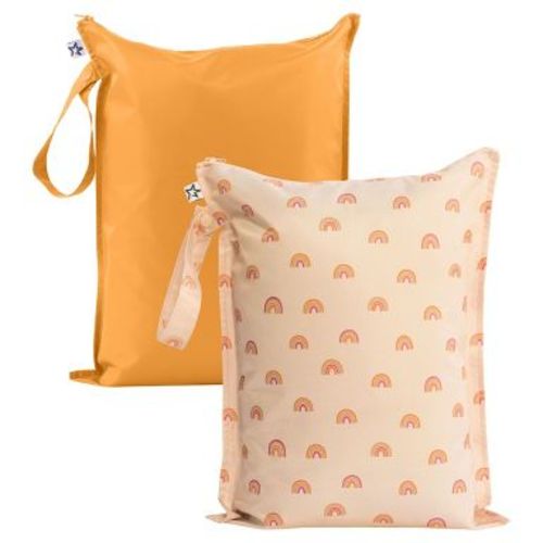Tiny Twinkle Mess-Proof Waterproof Washable Baby/Toddler Wet Bags for Diapers, Swimsuits and Travel (Boho Rainbow)