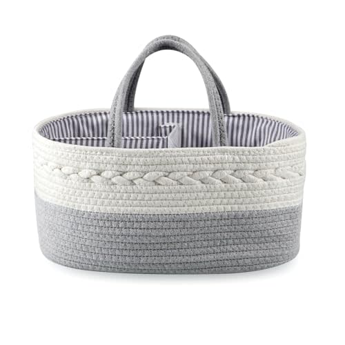 PandaEar Baby Diaper Caddy Organizer for Boys Girls, Portable Baby Diaper Basket, Travel Cotton Rope Diaper Caddy Change Organizer for Baby Shower Gifts Newborn Infants