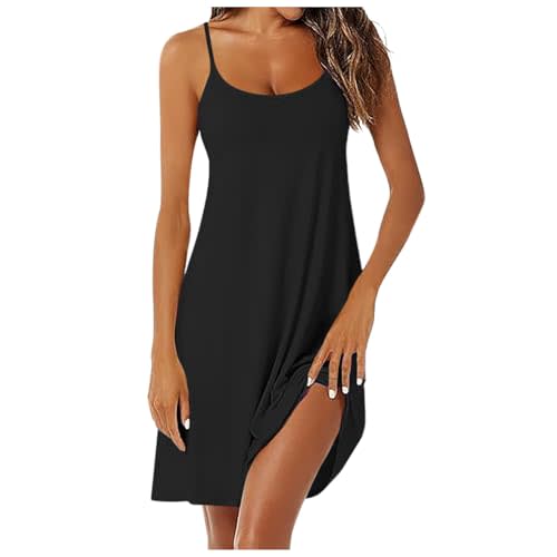 Nightgown With Built In Bra Shelf Women'S Spaghetti Strap Sleeveless Sleep Dress Loose V Neck Chemise Sleepwear