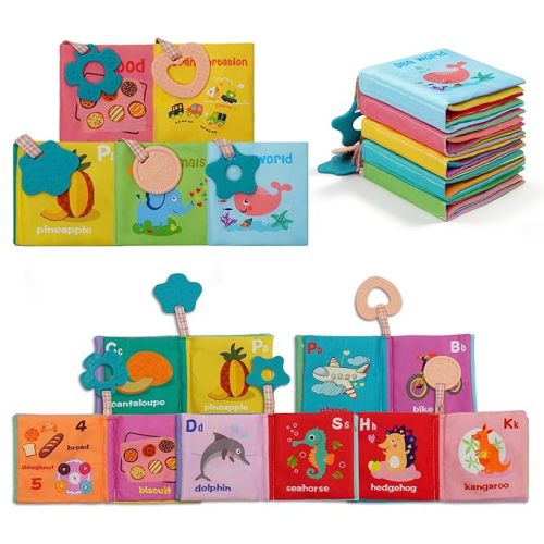 5-Pack Soft Cloth Crinkle Books for Babies 0-3, Washable Non-Toxic Sensory Early Educational Toys, Bath & Learning Cloth Books for Infants