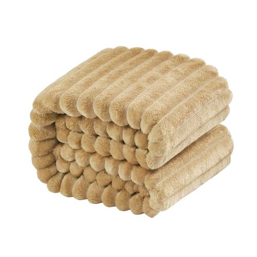 NTBAY Flannel Fuzzy Toddler Blanket, Fluffy Warm and Lightweight Reversible Stripes Design Baby Plush Blanket, 30x40 Inches, Khaki