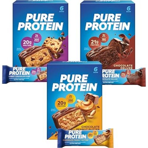 Pure Protein Bars, High Protein, Nutritious Snacks to Support Energy, Low Sugar, Gluten Free, Variety Pack, 1.76oz, 18 Pack