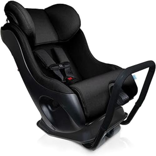 Clek Fllo Convertible Car Seat - Compact Design for 3-Across Seating, Extended Rear-Facing with Anti-Rebound Bar and Flame Retardant-Free (Railroad Ziip)