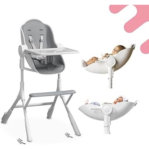ORIBEL Cocoon Z High Chair & Baby Lounger | Perfect High Chair for Toddlers/Newborns | Glides Easily on All Surfaces | Secure Locks | Convertible Chair for Napping & Feeding (Ice Grey)