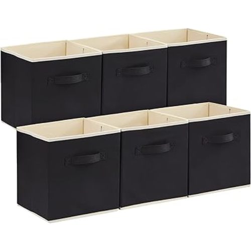 Lifewit Collapsible Fabric Storage Cubes Bins Set 11 Inch, Foldable Cubby Organizers Boxes, 6 Pack Organizing Baskets for Shelf, Closet, Utility Room, Storage Room, 18L Black