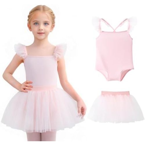 Tutu.kk Girls Ballet Leotards with Removable Tutu Skirt Toddler Leotard Sleeveless Crisscross Backs Dance Dress Outfit Combo