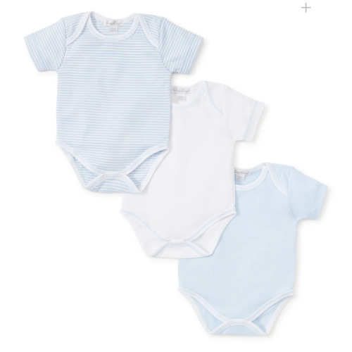 Blue Stripe 3 Pack S/S Bodysuit Set w/ Tulle Bag
