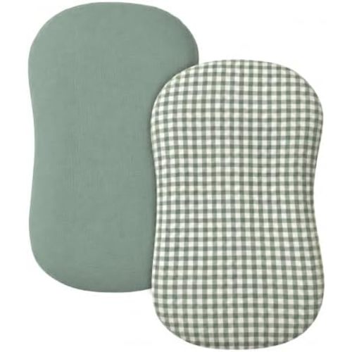 guruixu Muslin Baby Lounger Cover 2 Pack, 100% Cotton Infant Lounger Cover, Soft & Breathable Replacement Slipcover, Compatible with Snuggle Me Newborn Lounger (Sage Green & Gingham)