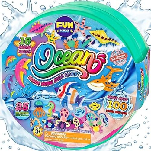 Ocean Magic Water Elves Toys Kit, FunKidz Aqua Squishy Craft Kit for Kids 25 Bright Ocean Colors Gel 16 Ocan Creature Molds Great Birthday Gift for Boys Girls Summer Activities