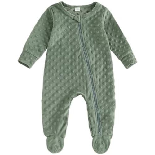 Baby Zipper Plush Jumpsuit Newborn Footed Romper Fleece Long Sleeve Zipper Footies Infant Fall Winter Outfits