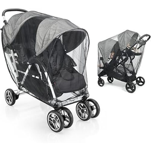 Orzbow Mosquito Net for Double Stroller | Mosquito Net Cover for Baby Tandem Seating, Double/Twin Stroller, Insect, Fly, and Bug Protection | Baby Summer, Beach, Travel, and Camping Essentials, Black
