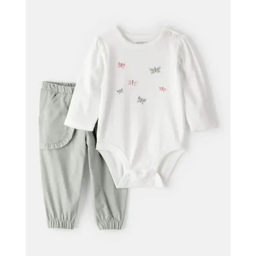 Baby Girl 2-Piece Butterfly Bodysuit & Pant Set - Green/White - Carter's | Carter's